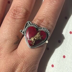 Red Dahlia Silver Ring sz 8